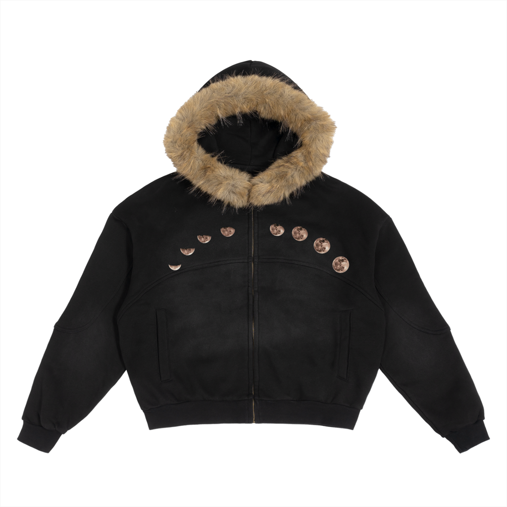 BECOMING FAMOUS*/Moons Detachable Fur Hoodie